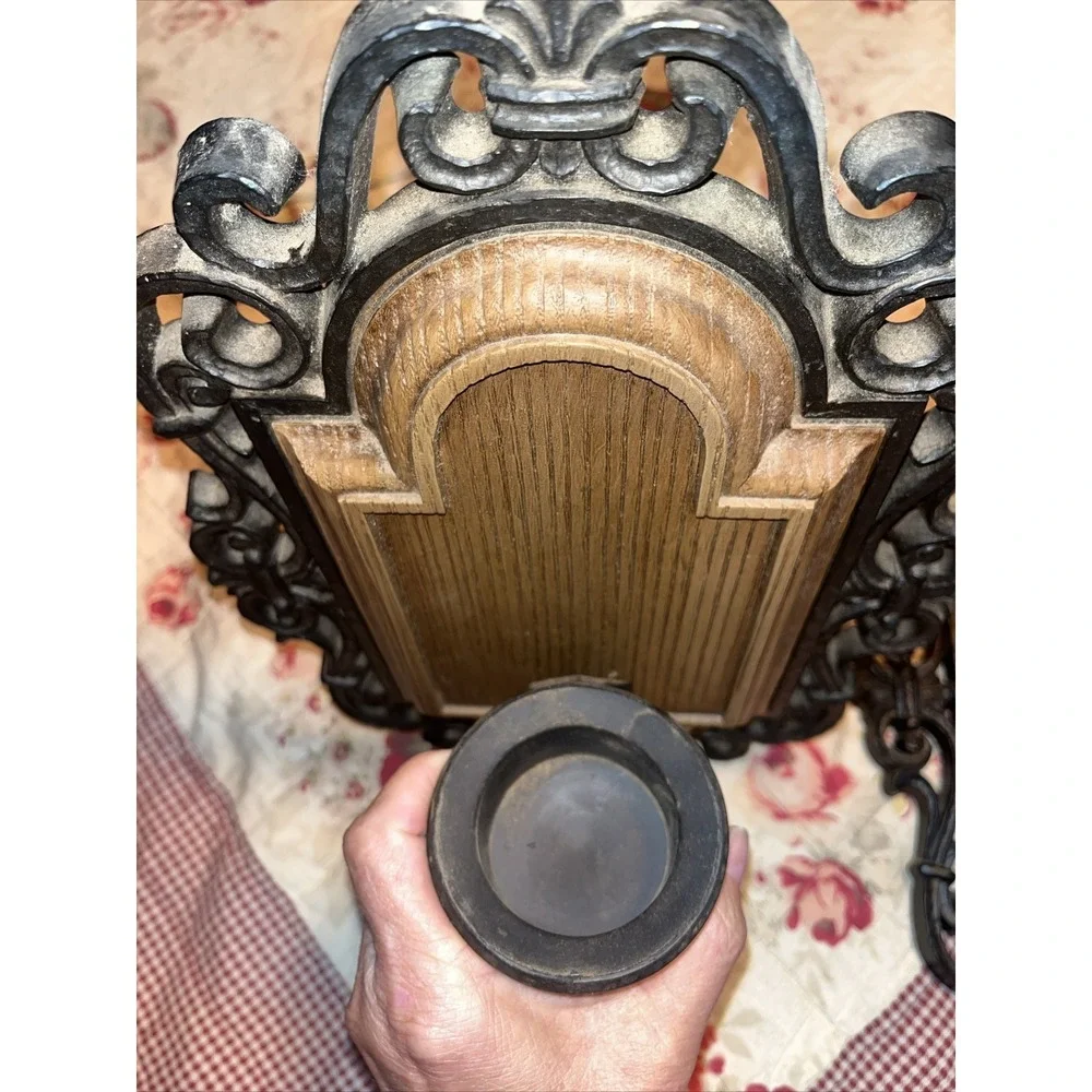MCM Wall Sconce Candle Holders Faux ‎ Wood Faux Metal Syroco LXXI (1971) Gothic